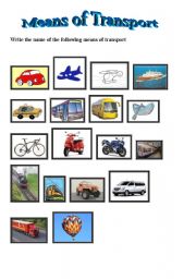 English worksheet: Means of transport