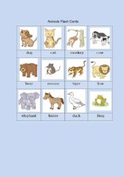 English Worksheet: Animal Flash Cards