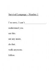 English Worksheet: Survival Language - Number 1