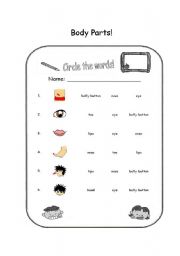 English Worksheet: Body Parts - Circle the Word