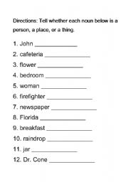 English Worksheet: nouns