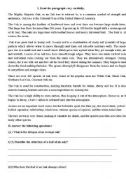 English Worksheet: Reading Comprehension-Oak Tree