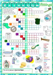 English Worksheet: Bathroom Fittings - CROSSWORD (B&W + KEY included)