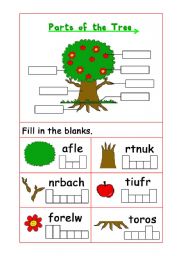 English Worksheet: parts of the tree