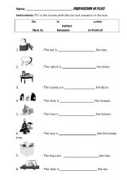 English Worksheet: prepositions of place