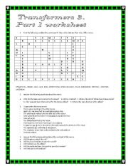 English worksheet: MOVIE TRANSFORMERS 3 PART 1