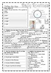 English Worksheet: Daily Routines- 2 Pages + ANSWER KEY