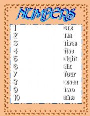 English worksheet: Numbers 1 to 10