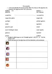 English Worksheet: CHARLIE AND THE CHOCOLATE FACTORY PERSONALITY
