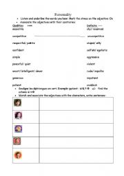 English worksheet: CHARLIE AND THE CHOCOLATE FACTORY PERSONALITY