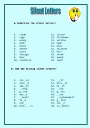 English Worksheet: Pronunciation: Silent Letters