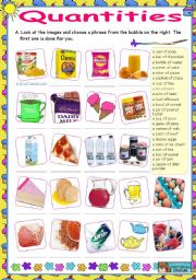 English Worksheet: Quantities set  (a piece of, a slice of, a can of...)  -  (1)