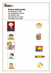 English worksheet: listening sheet  for family members 