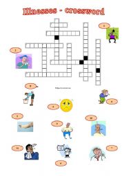 English Worksheet: illnesses - crossword + key