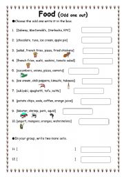 English Worksheet: Food - odd one out
