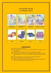 English Worksheet: Around the House Line Bingo game with instructions
