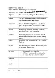 English Worksheet: Vocabulary List