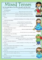 English Worksheet: Mixed tenses with answer keys