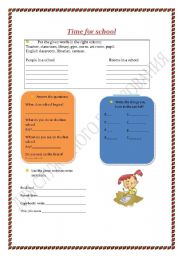 English worksheet: time for school