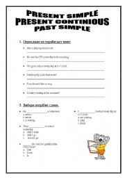 English worksheet: Present Simple, Pr. Continious, Past Simple
