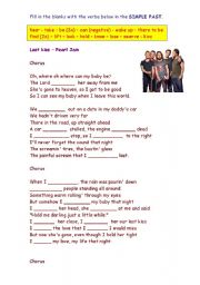 English Worksheet: Working with verbs in the simple past. Song : Last Kiss - Pearl Jam (with answer key) 