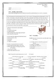 English Worksheet: TEST for high school english (1/3)-various activities- 2 pages + key