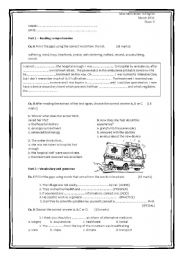 English Worksheet: TEST for high school english (3/3)- various activities- 2 pages + key