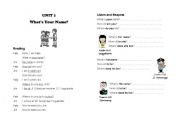 English Worksheet: Unit 1 - Whats your name