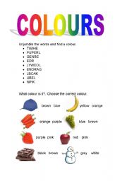 English worksheet: colours