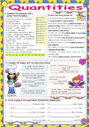 English Worksheet: Quantities Set  (a piece of, a slice of, a can of...)  -  Practice (2)