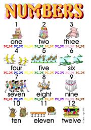 English Worksheet: Numbers 1-12: posters 3 of 3 in full colour