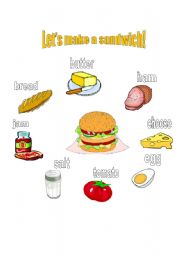 English Worksheet: Lets make a sandwich (poster, flashcards, labels, worksheet)