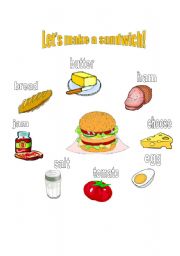 English Worksheet: Let´s make a sandwich (poster, flashcards, labels, worksheet)
