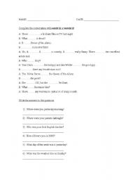 English worksheet: PAST SIMPLE OF BE
