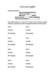 English Worksheet: Classroom English