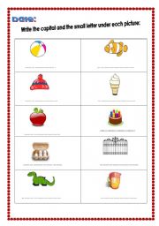 English worksheet: Write the capital and  the small letters