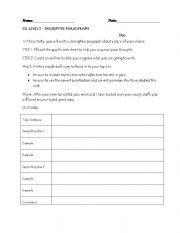 English Worksheet: Discriptive Paragraph Assignment