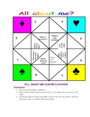 English Worksheet: All about me! cootie catcher