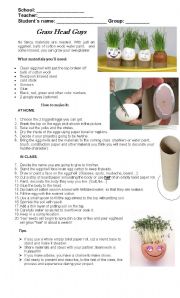 English Worksheet: EGGSHELL GRASS HEAD GUYS 