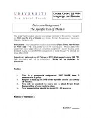 English worksheet: worksheet for different era of theatre performance