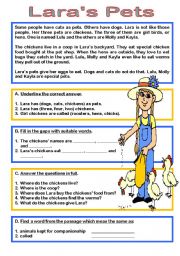 English Worksheet: Laras Pets reading comprehension