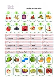 English Worksheet: fruit: matching