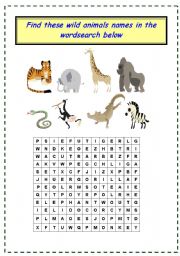 English worksheet: wild animals wordsearch