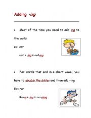 English Worksheet: adding ing