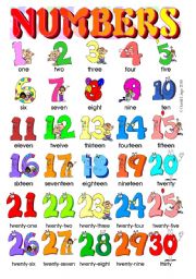 numbers pictionary 1 30 full colour and grayscale esl worksheet by david lisgo