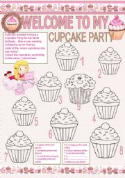 English Worksheet: welcome to my cupcake party