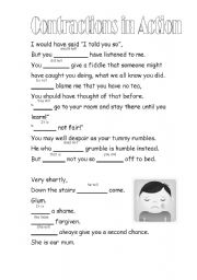 English Worksheet: Contractions in action