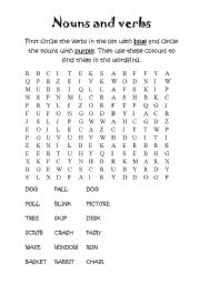 English worksheet: Nouns and Verbs Wordfind