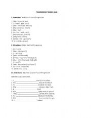 English Worksheet: Progressive Tenses