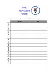 English Worksheet: The Alphabet Game - Handout